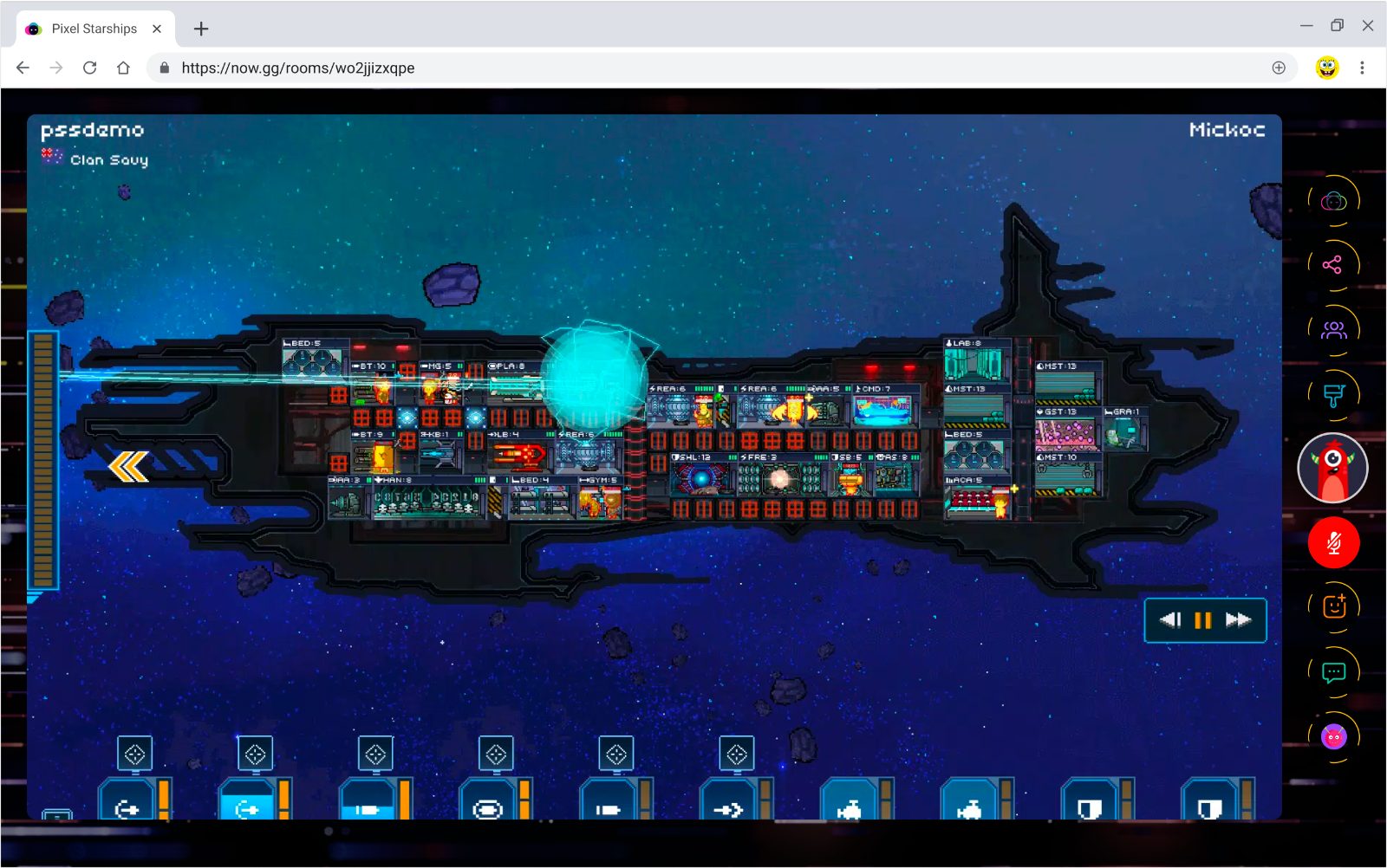 Gameroom on now.gg — Cyberpunk theme with ring controls around gameplay